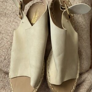 Sandals espardilla. 2 inch heel size 9 straps with buckle side . Beige color.